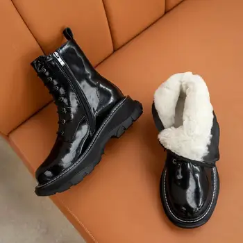 RIZABINA Dimensiune 34-42 Femei Glezna Cizme de Moda Cizme de Zapada Iarna Cald Pantofi Femei Casual Toc Plat de zi cu Zi cu Fermoar Încălțăminte