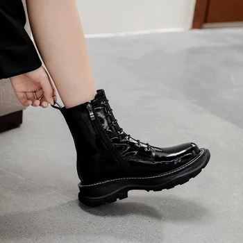 RIZABINA Dimensiune 34-42 Femei Glezna Cizme de Moda Cizme de Zapada Iarna Cald Pantofi Femei Casual Toc Plat de zi cu Zi cu Fermoar Încălțăminte