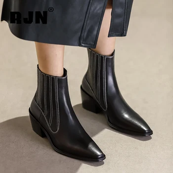 RJN Glezna Cizme de Toamna a Subliniat Toe Mix-culoare Luptă cu Sireturi Toc Patrat de Moda de Înaltă Calitate 2020 Iarnă Pantofi pentru Femei RO420