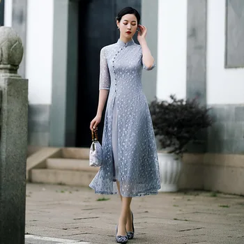 Rochie chinez Femei Elegante Aodai Stil de Genunchi Lungime qipao Vestidos Petrecere Rochii de Mireasa Sexy Split Cheongsam