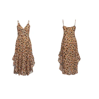 Rochie de Leopard de Imprimare Femei Sexy rochie fără Mâneci Ciufulit Rochie de Vacanță V-neck Butoane Plaja Halat Femme Talie Mare Rochie de Vară 2020