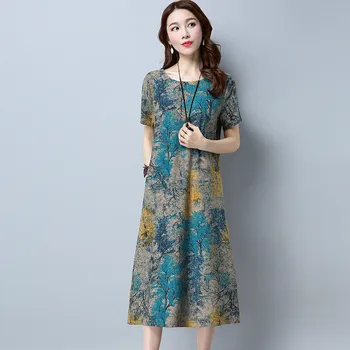 Rochie de vara Femei-coreean Doamnelor Rochie de Imprimare Femei Plus dimensiune maneci Scurte Rochii de Epocă Doamnelor Elegante Rochii Casual Vestido