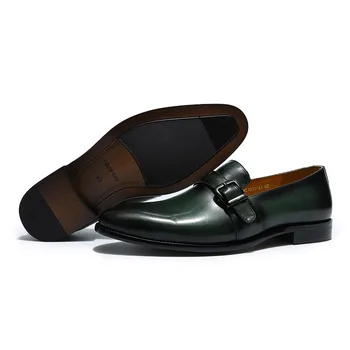 Rochie Pantofi Piele Barbati Nunta Mocasini Călugăr Curea Verde Negru Casual Pantofi de Afaceri Alunecare Pe Pantofi de Partid Încălțăminte