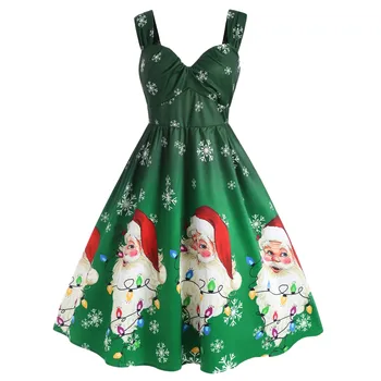 Rochii de crăciun Pentru Femei Plus Dimensiune Moș Crăciun Fulg de nea Print Swing Vintage Rochie de Petrecere женское платье