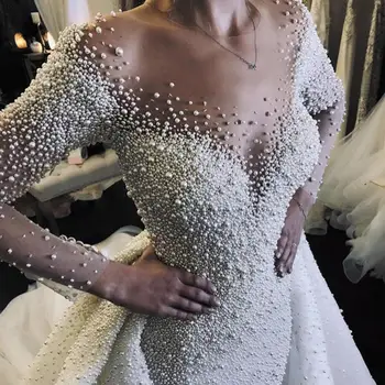 Rochii de mireasa de lux 2020 detasabila fusta peals margele maneca lunga eleganta rochie de mireasa vestido de noiva