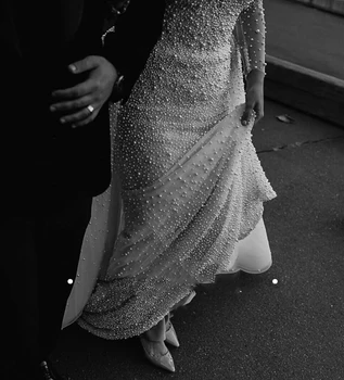 Rochii de mireasa de lux 2020 detasabila fusta peals margele maneca lunga eleganta rochie de mireasa vestido de noiva