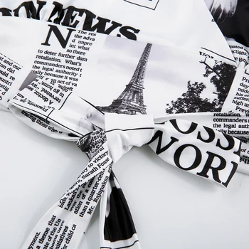Rockmore Ziarul Scrisoare de Imprimare Femei T Shirt V-gât Adânc Sexy Tricouri Tricouri Maneca Lunga Crop Top Streetwear Bază Tricou Femei