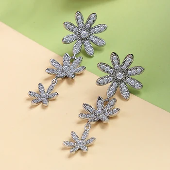 Romantic Cristal Cupru Clip Cercei Floare Pentru Femei Drăguț Numire Data Cadou Eșantion De Design De Bijuterii En-Gros