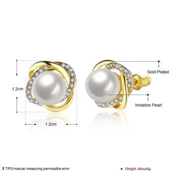 Romantic Imitatie de Perla a Crescut de Culoare de Aur în formă de Floare Stud Cercei Pentru Femeile Clar CZ Micro-Insertii de Bijuterii(TSPE872)