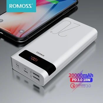 ROMOSS Sense6PS+ Power Bank 20000mAh USB C Powerbank 20000mAh Quick Charge 3.0 Acumulator Extern Portabil Pentru Xiaomi iPhone