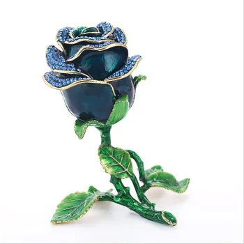 Rose Breloc Cutie de Mână-Pictat cu Balamale Inel Titular Modele Breloc Bejeweled Cutie Decor cu Cristale Cadou de Colectie (roșu, albastru)