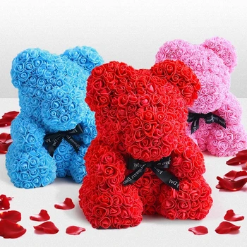 ROSE SPAȚIU Flori Artificiale Urs 25cm Crescut de Urs Pentru Acasă Decorare Ziua de nastere Cadou de Crăciun Femei Mama Îndrăgostiților Widding Cadouri