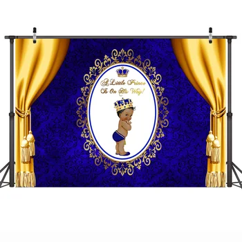 Royal Prince Copil de Dus Fundal pentru Fotografia Coroana de Aur Galben Albastru Cortina Fotografie de Fundal Fundaluri Nou-născut Party Banner