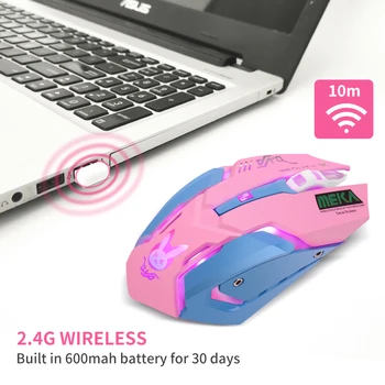 Roz Computer Wireless Gaming Mouse Reîncărcabilă Soareci Optic 2400 DPI Ergonomic USB Drăguț PC Gamer Biroul de Mouse-ul Pentru Fete Mov
