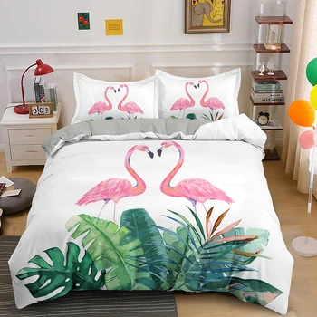 Roz Cuplu Flamingo Set de lenjerie de Pat Iubitor de Animale Carpetă Acopere Cu față de Pernă, Plapumă Acoperă Full Size 2/3PCS Lenjerii de pat, Textile de Casa