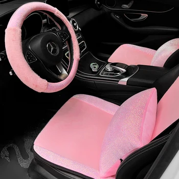 ROZ Huse pentru Autoturisme Set Complet Girly Femei Universal Bling Accesorii de Iarna Cald de Lux Stras Perna Fata Spate