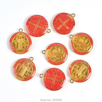 Roșu Galben St Benedict Colier Pandantiv Moda Catolică Medalie De 20 De Bucati