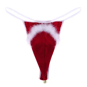 Roșu Mens Lenjerie intima Catifea Pălărie Moș Crăciun, Vacanță de Lux Cosplay Costum G-string Tanga Lenjerie Sexy cu Clopot Mic