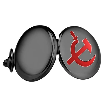 Roșu URSS Sovietică, Secera, Ciocanul Stil de Cuarț Ceas de Buzunar Colier Bronz cu Pandantiv Ceas CCCP Rusia Emblema Comunismului Lanț Cadouri