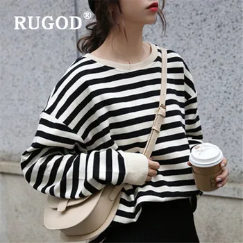 RUGOD 2020 Primăvară cu Dungi Tricou Femei Kipop Supradimensionat Stil coreean Streetwear Vrac Top Elegant Doamnelor coreean Topuri Chic 2020
