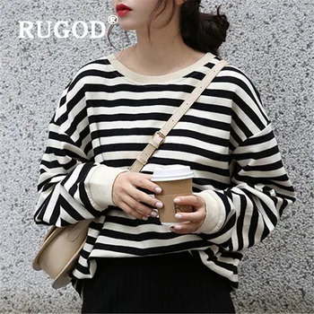RUGOD 2020 Primăvară cu Dungi Tricou Femei Kipop Supradimensionat Stil coreean Streetwear Vrac Top Elegant Doamnelor coreean Topuri Chic 2020