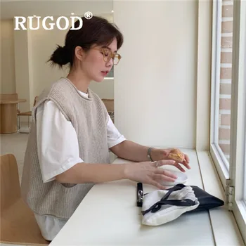 RUGOD O-gât Pulover Vesta cu Buzunare Scurt coreeană Stil Casual Mâneci Tricotate Vesta de Primavara Casual Scurte Pulover Vesta