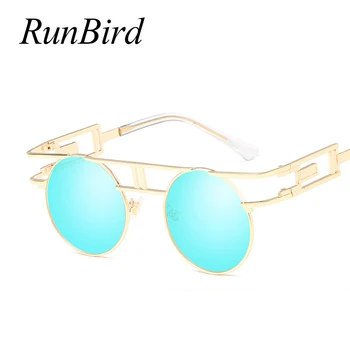 RunBird Femei Vintage Steampunk ochelari de Soare Brand Design Punk Abur Rotund ochelari de Soare pentru Barbati Oculos De Sol UV400 1480R