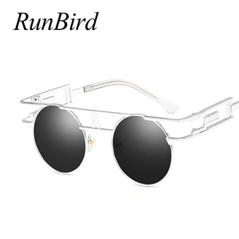 RunBird Femei Vintage Steampunk ochelari de Soare Brand Design Punk Abur Rotund ochelari de Soare pentru Barbati Oculos De Sol UV400 1480R