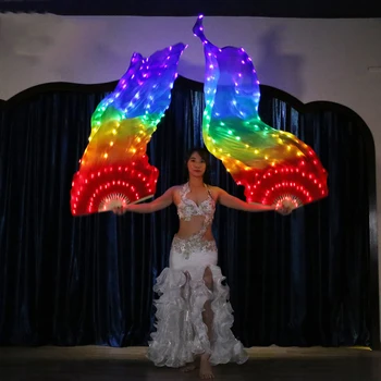 Ruoru Belly Dance Matase Fan Voaluri Fanii de LED Lumina Strălucitoare Carnaval Fanii de LED Performanță Etapă elemente de Recuzită, Accesorii pentru Costum