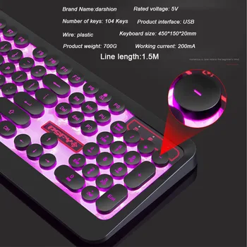 Rusă engleză Tastatură de Gaming Retro Rotund Tastelor Colorate de Respirație cu iluminare din spate 3-Lumina de Culoare panou cu Fir USB Pentru PC Laptop