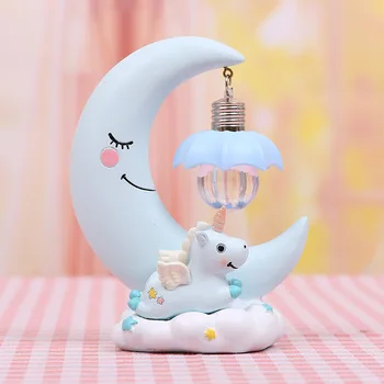 Rășină Luna Unicorn LED Lumina de Noapte Desene animate Copil Pepinieră Lampa de Respirație Copii Jucărie Cadou de Crăciun Camera de Copii Ambarcațiunile de Masă Lumină