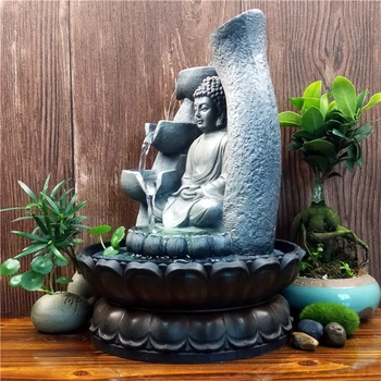 Rășină Zen Lotus Statuie A Lui Buddha Condus Fantana FengShui Figurine Home Office Desktop Decorare Spațiu De Meditație Ornamente De Gradina