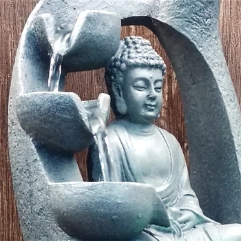 Rășină Zen Lotus Statuie A Lui Buddha Condus Fantana FengShui Figurine Home Office Desktop Decorare Spațiu De Meditație Ornamente De Gradina