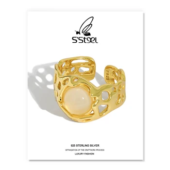 S ' STEEL Agat Inele Cadouri Pentru Femei de Argint 925 de Lux de Aur la Modă Neregulate Designer Inel Reglabil Bagues Bijuterii Fine