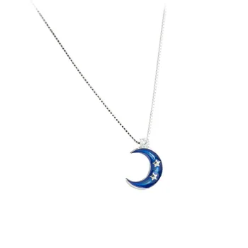 S925 Argint Cu Picura Glazura Blue Moon Pentru Femei Colier Simplu Sălbatice Student Clavicula Lanț Cadou de Ziua Îndrăgostiților