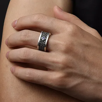 S925 argint inel pentru om valul hip-hop, retro personalitate simplă și dominator singur inel argint Thai pătrat om inele