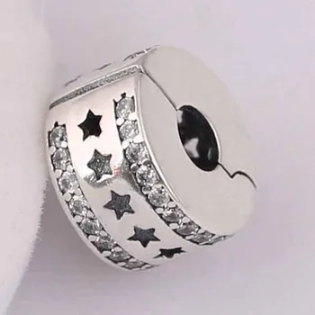 S925 Argint Șirag de mărgele Bijuterii DIY Înstelat Formarea Clipuri Dopuri de Farmec Lady fit Brățară Brățară Clar CZ Stele