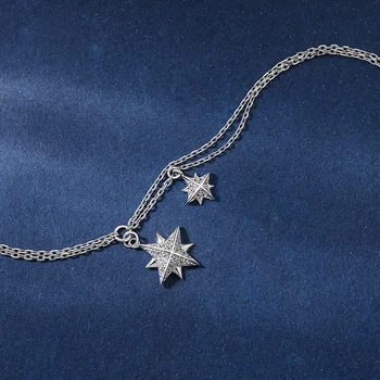 SA SILVERAGE 925 Sterling Silver Star Bratari Pentru Femei AAA Zirconia Dublu Brățară Argint 925 de Link-ul Lanț Brățară
