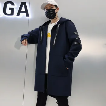 Sacou Lung De Oameni De Imprimare De Moda 2019 Primăvară Harajuku Canadiană Palton Masculin Casual Uza Hip Hop Streetwear Straturi