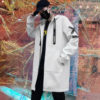 Sacou Lung De Oameni De Imprimare De Moda 2019 Primăvară Harajuku Canadiană Palton Masculin Casual Uza Hip Hop Streetwear Straturi