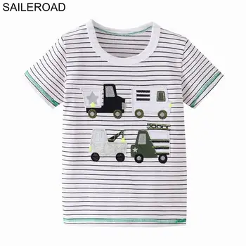 SAILEROAD Masina cu Dungi Baieti tricouri pentru Baieti de Vară pentru Copii Topuri Desene animate Macara și Camioane pentru Copii Tricou Copil Tricouri Îmbrăcăminte