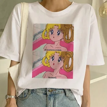 Sailor Moon Vara Noua Moda Tricou Femei Harajuku Maneci Scurte Distractiv Ulzzang T-Shirt Pisica Drăguț Tricou Desene Animate Sus Teuri De Sex Feminin