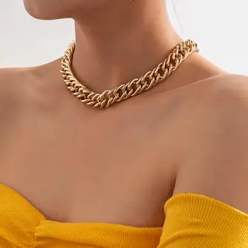 Salircon Punk Minimalist Indesata Lanț Colier pentru Femei Simple de Culoare de Aur Gros Cravată Colier pentru Bărbați Bijuterii Cadou 2020 Trend