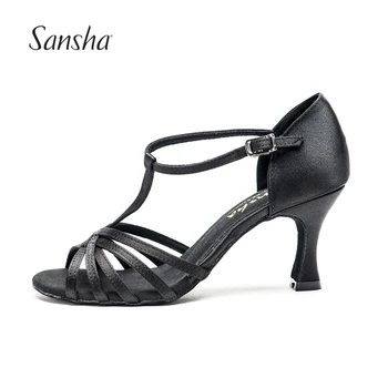 Sansha Femei Satin Pantofi de Dans latino 7.5 CM Inaltime Toc Negru/Rosu Salsa Pantofi de Dans, Pantofi Pentru Fete Doamnelor BR31028S