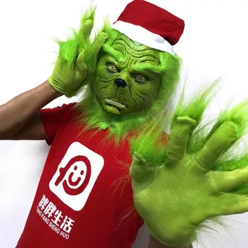 Santa Grinch Cosplay Masca Cum a Furat Grinch Crăciunul Măști de Latex Mănuși de Prop