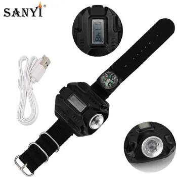 Sanyi a CONDUS Ceas de mână Lanterna Lanterna USB Reîncărcabilă Tactice Lanterna Felinar Portabil Timp Display LED Cu Busola
