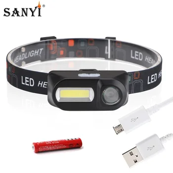 Sanyi COB XPE LED Faruri Mini 7-Modul de Încărcare USB Far Camping Lanterna de Vanatoare Frontal Lanterna de Cap cu Baterie 18650