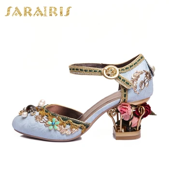 SARAIRIS 2018 Vara Dimensiuni Mari 34-43 Brand Catifea Tocuri inalte Flori pentru Femei Sandale Petrecere de Nunta Pantofi de Femeie