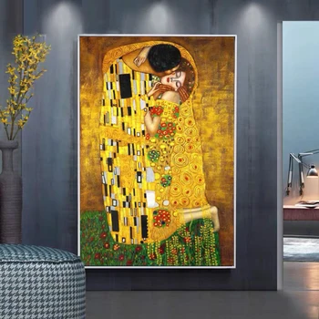 Sarutul De Gustav Klimt Tablouri Canvas Postere si Printuri de Arta de Perete Imagini pentru Decor Cameră de zi (Fara Rama)