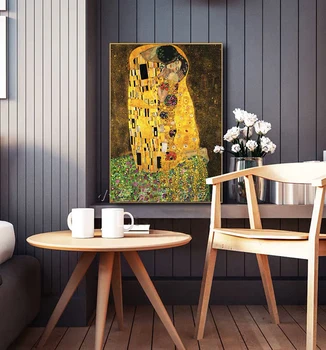 Sarutul De Gustav Klimt Tablouri Canvas Postere si Printuri de Arta de Perete Imagini pentru Decor Cameră de zi (Fara Rama)